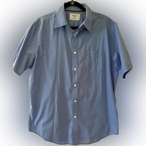 Men's Short Sleeve Button Down Blue Shirt Large